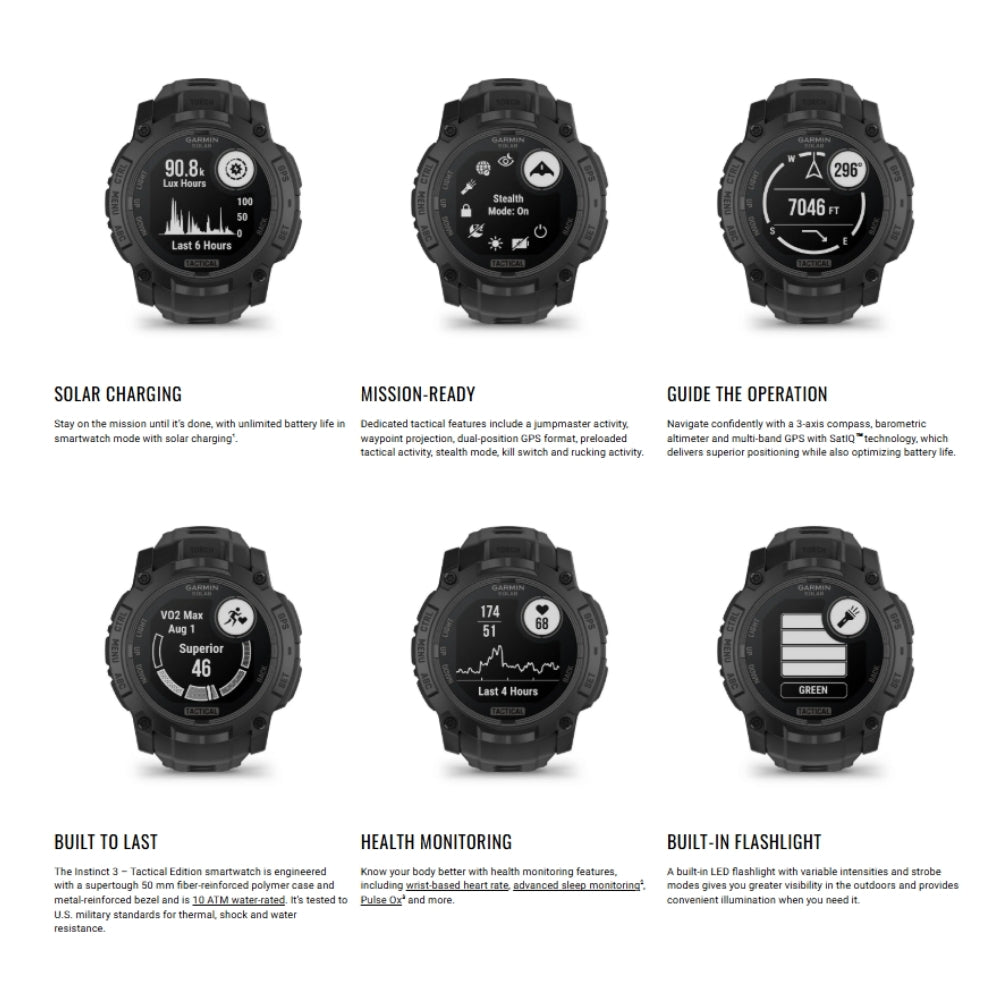 GARMIN - Instinct 3 Smart Watch ( 50mm ) Solar-Tactical Edition | Black