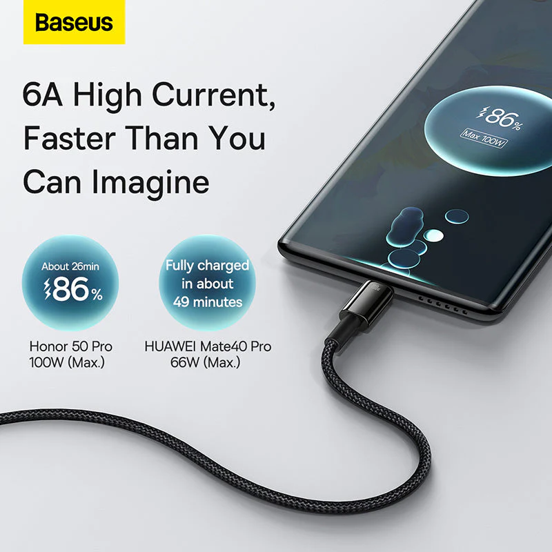 Baseus Tungsten Gold 100W Type-C Fast Charging Data Cable (1M)