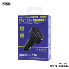 REMAX RCC329 DUKE SERIES 75W PD+QC FAST CAR CHARGR (2USB / 2TYPE-C), 75W Car Charger, PD+QC Car Charger