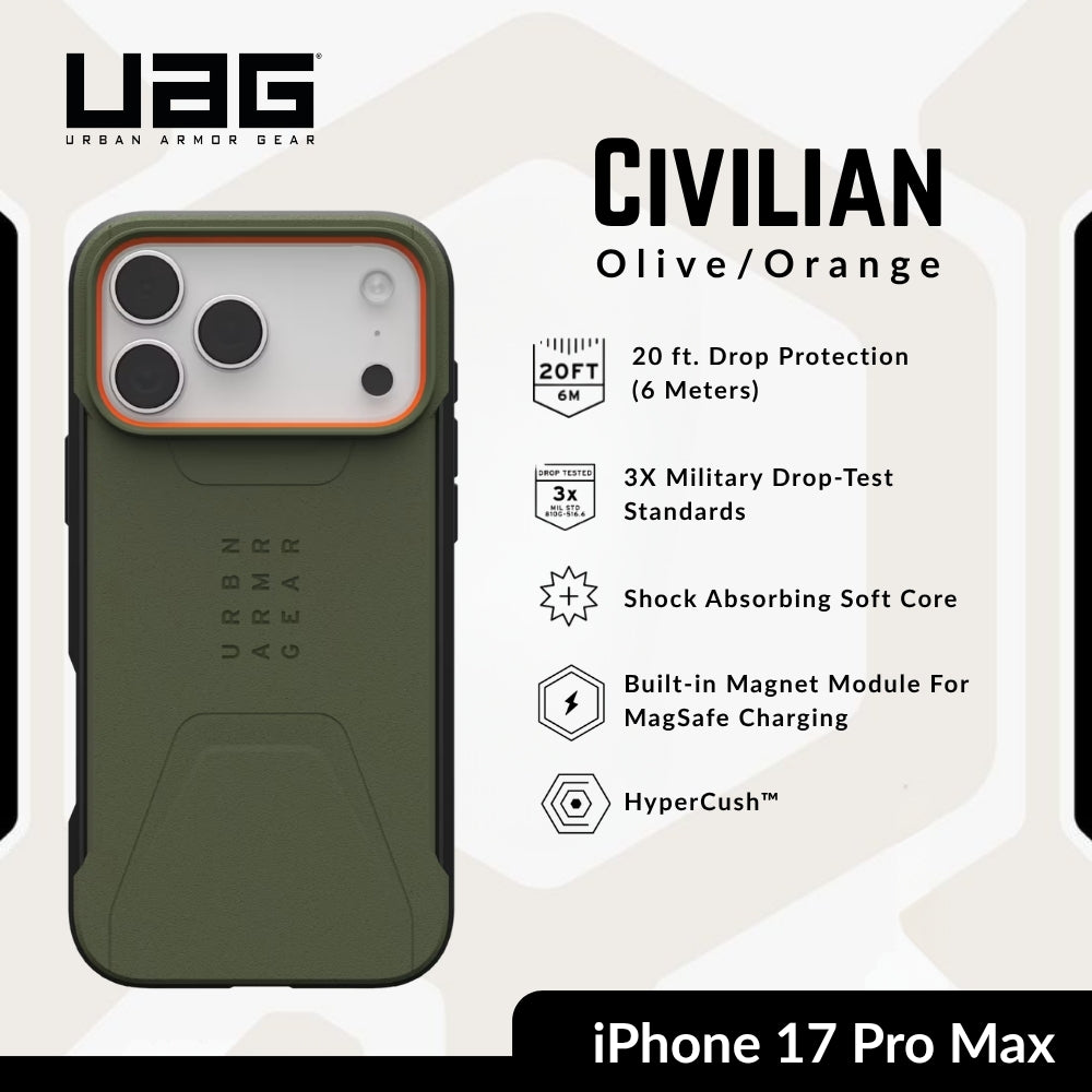UAG - Civilian MagSafe Case For iPhone 17 Pro Max - Olive/Orange