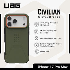 UAG - Civilian MagSafe Case For iPhone 17 Pro Max - Olive/Orange