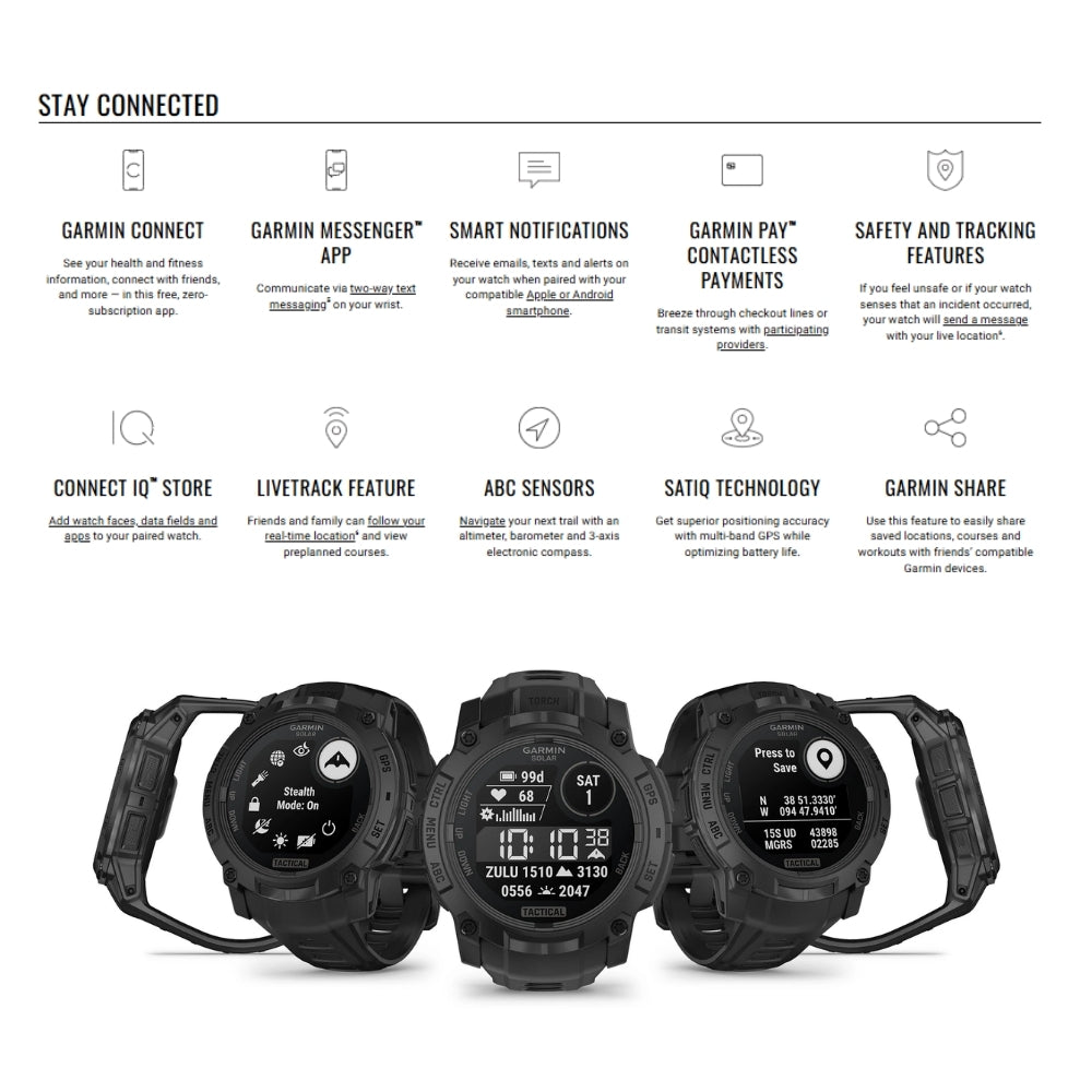 GARMIN - Instinct 3 Smart Watch ( 50mm ) Solar-Tactical Edition | Black