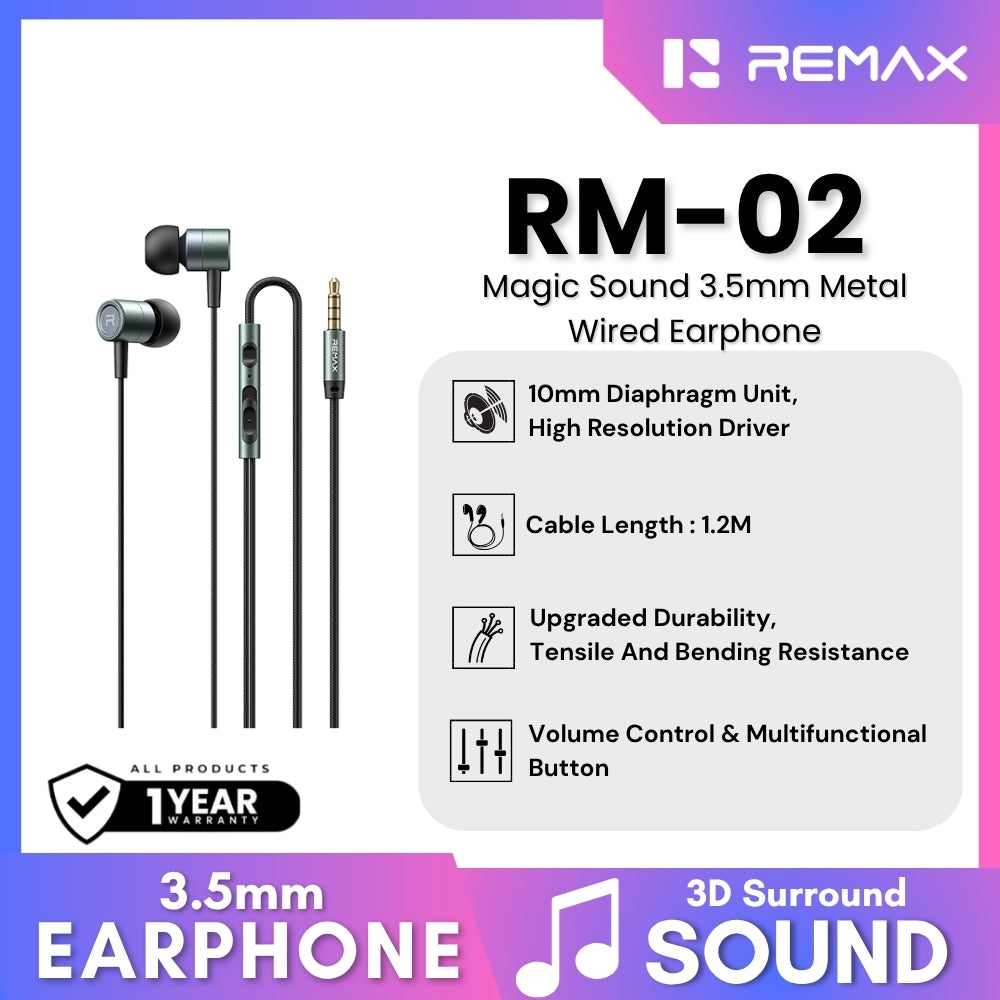 REMAX - RM-02 3.5mm Magic Sound Wired Earphone - Tarnish