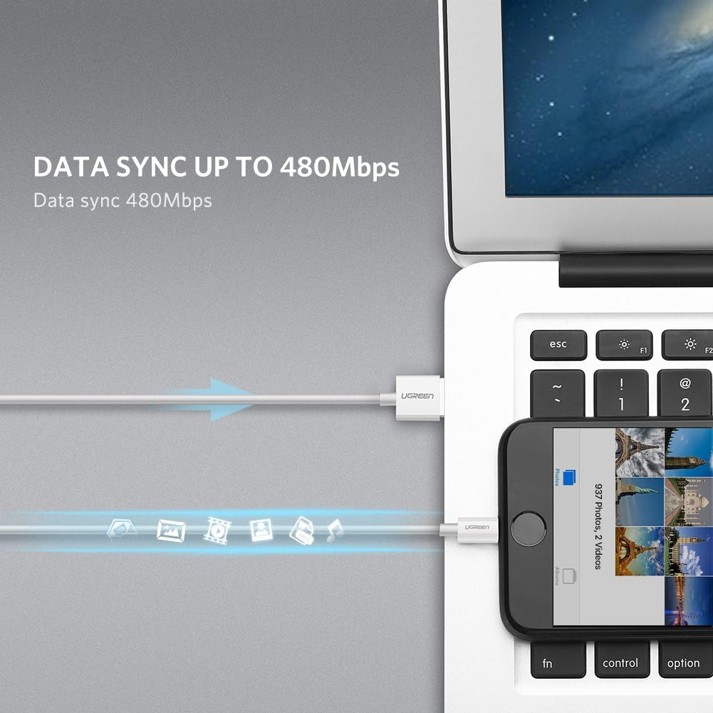 Ugreen USB 2.4 A/M to Lightning TPE+Rubber MFI Cable 1M - White