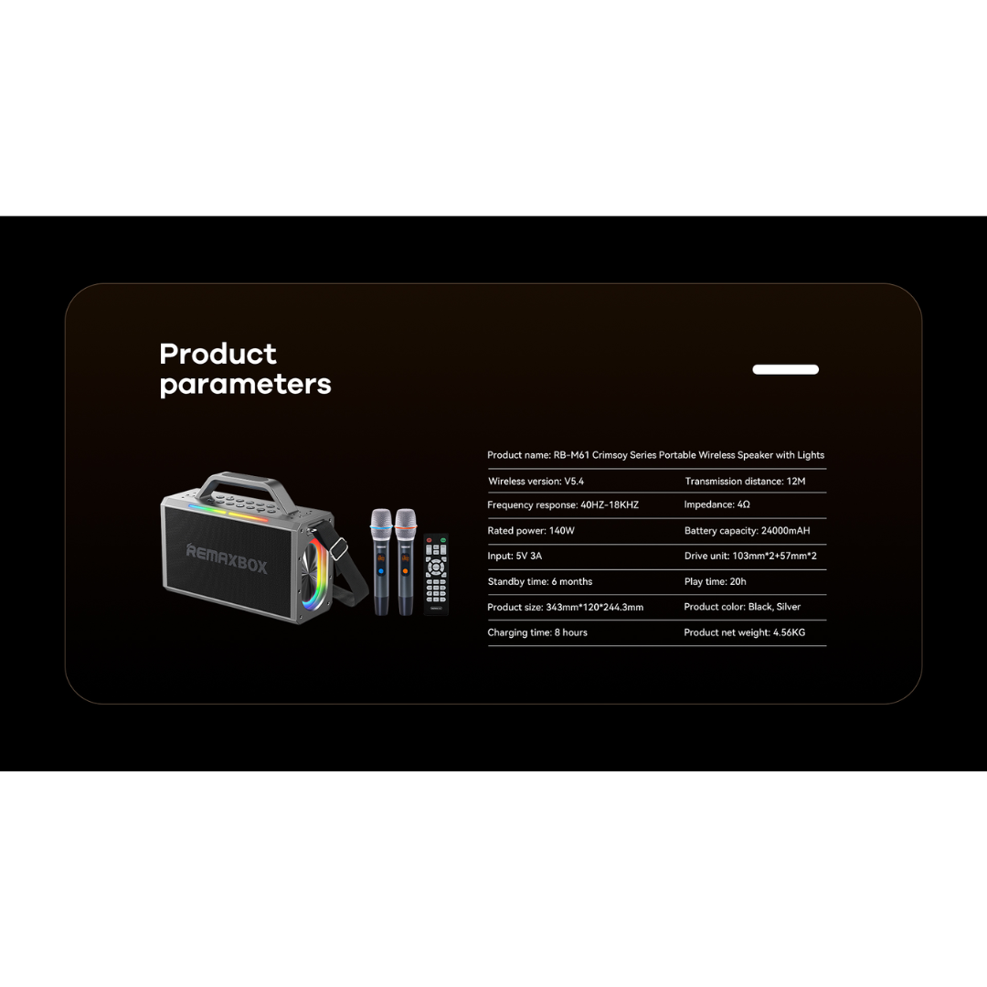 REMAX - RB-M61 Crimsoy Series Portable Wireless Speaker (140W) - Black