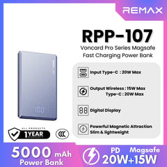 REMAX - RPP-107 Vocard Pro Series 5,000mAh PD Magnetic Wireless Power Bank(PD 20W) - Blue