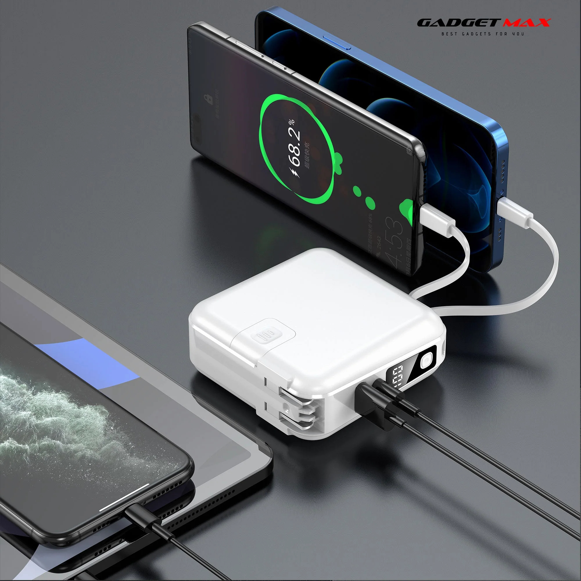 GADGET MAX GB23 AIO PRO 15000MAH ALL-IN-ONE POWER BANK - WHITE