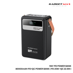 GADGET MAX - RAY PD Series 80000mAh PD+QC Fast Charging Power Bank(PD 20W+QC 22.5W) - Black