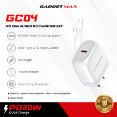 GADGET MAX - GC04 20W Super PD Charger Set With C-C 60W Cable - White