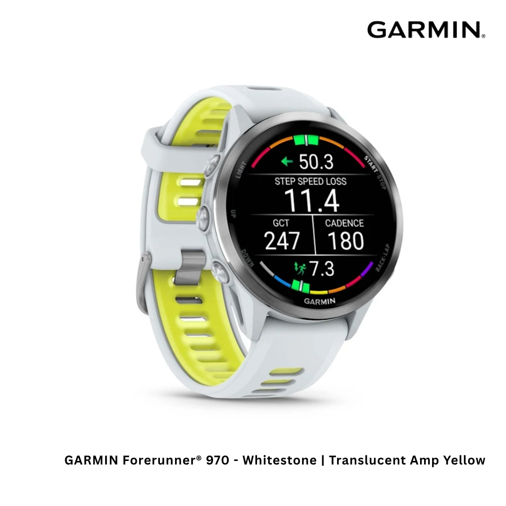 GARMIN - Forerunner® 970 Smart Watch - Whitestone | Translucent Amp Yellow