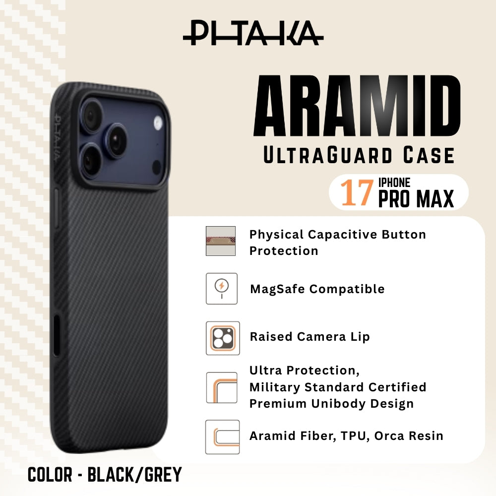 PITAKA - Aramid UltraGuard Case For iPhone 17 Pro Max - Black/Grey