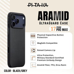 PITAKA - Aramid UltraGuard Case For iPhone 17 Pro Max - Black/Grey
