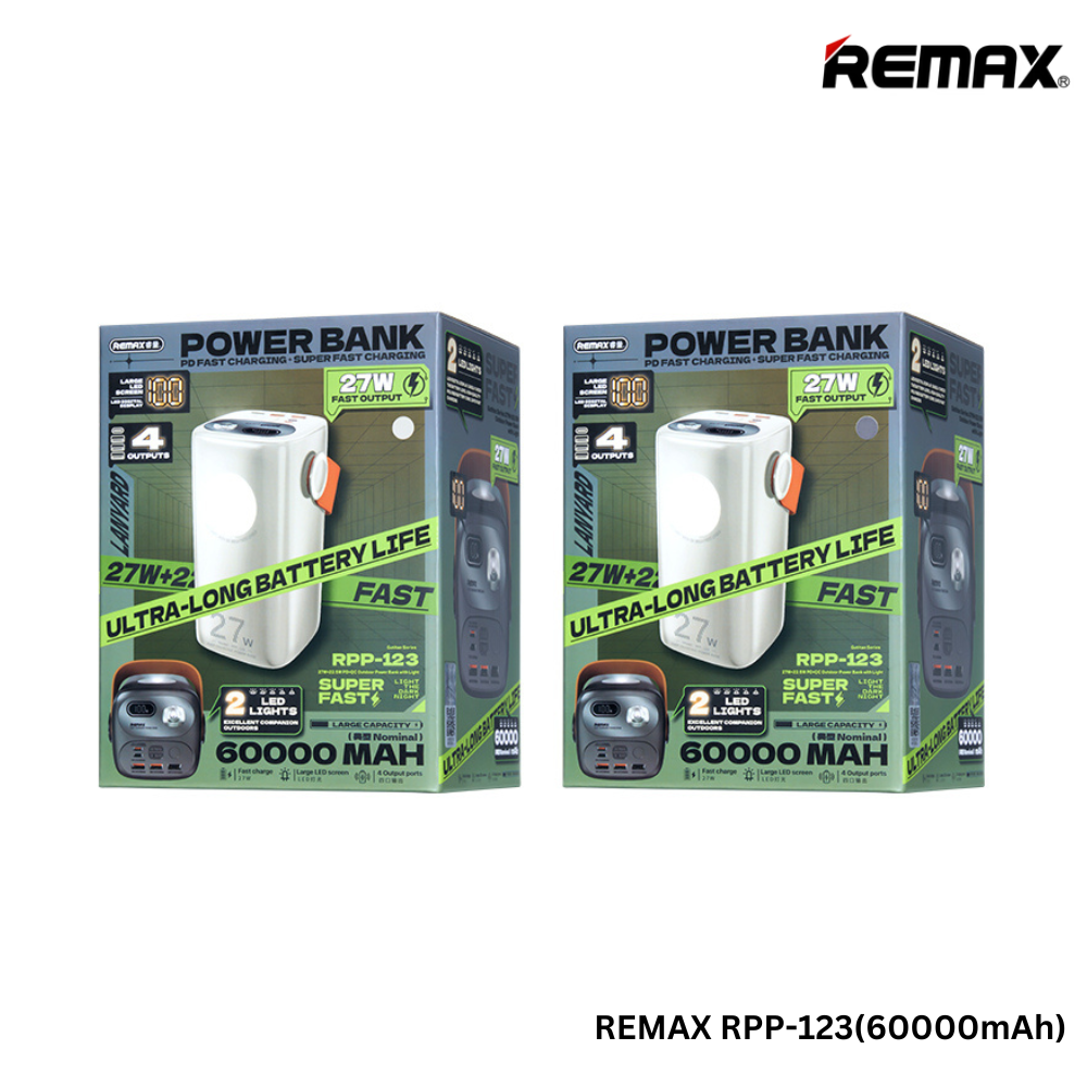 REMAX RPP-123 Gutitan Series 60000mAh Outdoor Power Bank With Light(27W+22.5W)(PD+QC) Power Bank (27W)