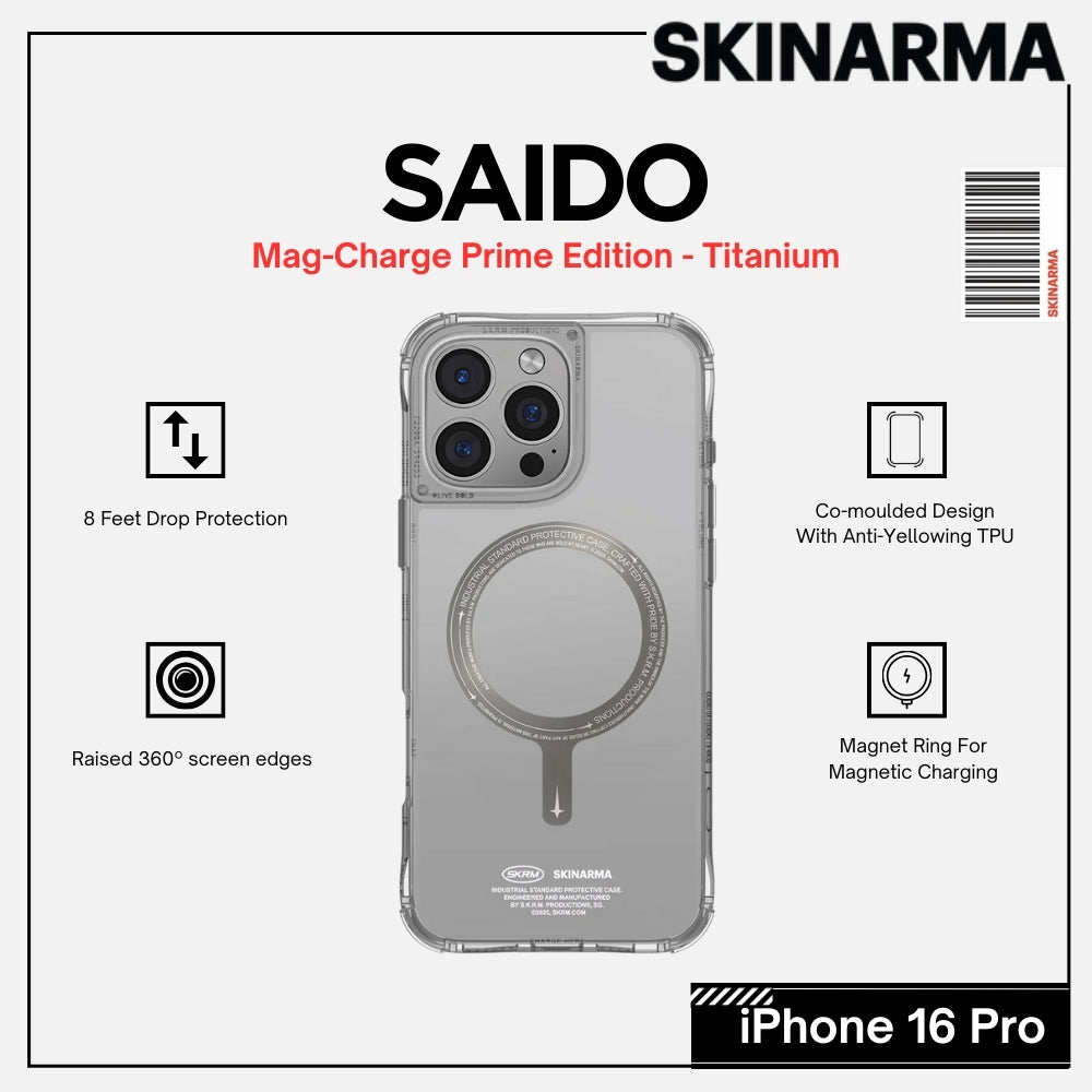 Skinarma iPhone 16 Pro 6.3" Saido Mag-Charge Case - Prime Edition - Titanium