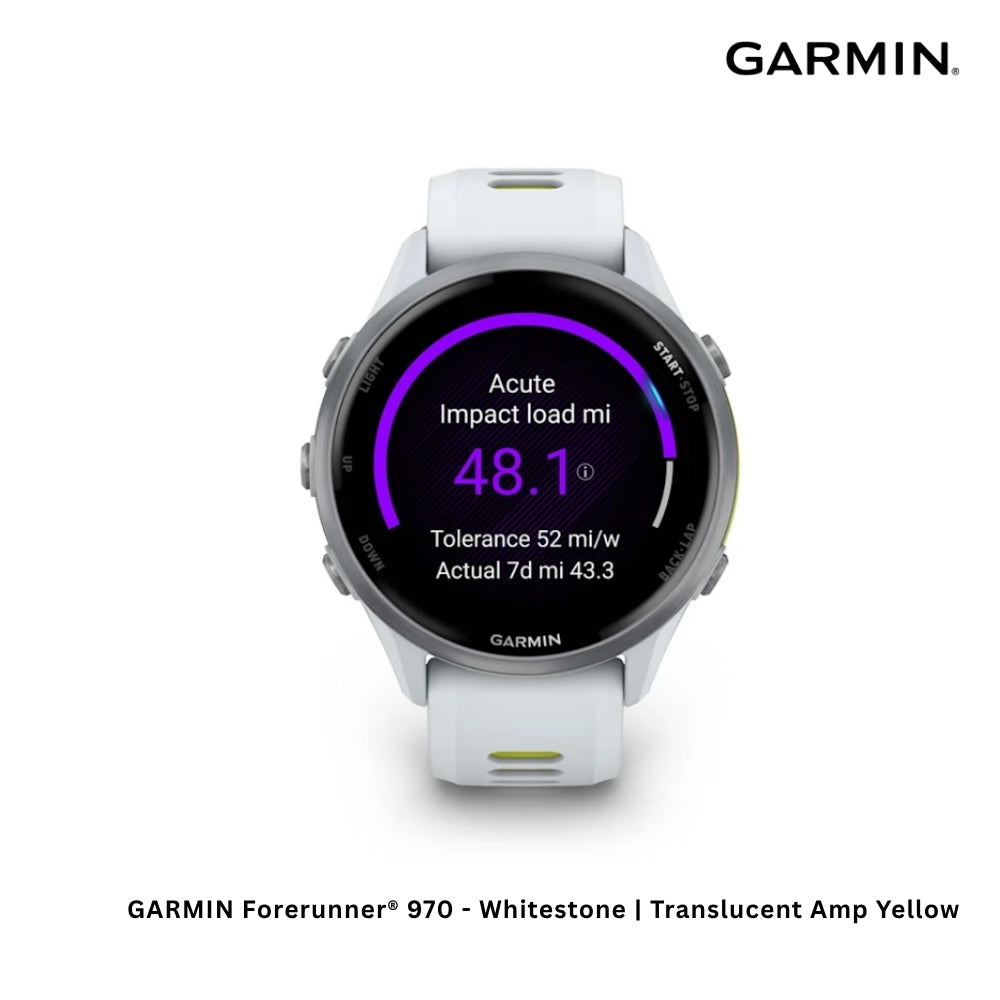 GARMIN - Forerunner® 970 Smart Watch - Whitestone | Translucent Amp Yellow