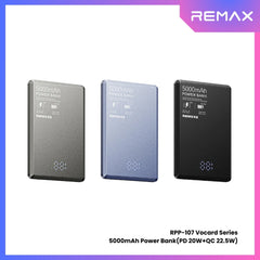 REMAX - RPP-107 Vocard Pro Series 5,000mAh PD Magnetic Wireless Power Bank(PD 20W) - Black