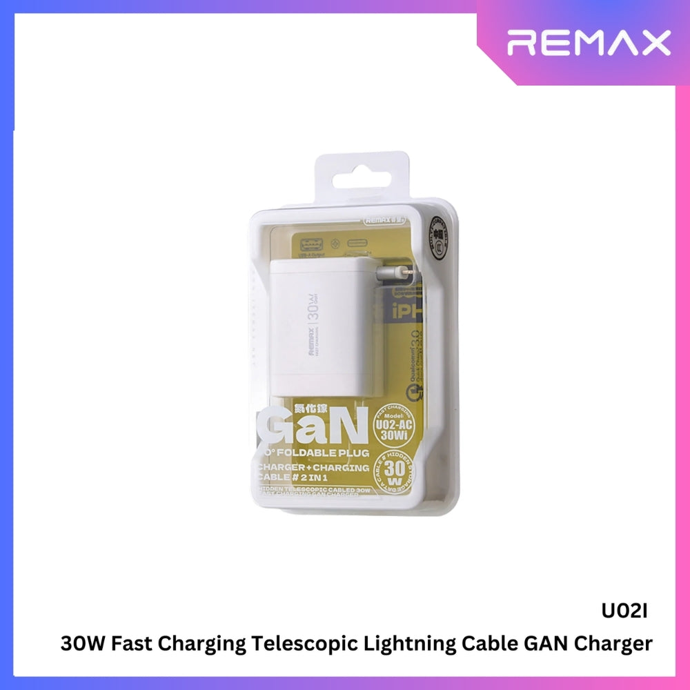REMAX - U02i Hidden 30W 2 In 1 GAN Charger ( PD+QC ) - White