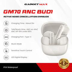 GADGET MAX - GM70 ANC BUD1 Active Noise Cancellation Bluetooth Wireless Earbuds - Beige