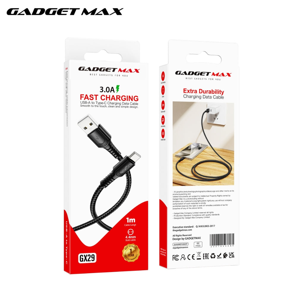 GADGET MAX - GX29 Woven Series USB To Type-C Fast Charging Data Cable (3A) - Black