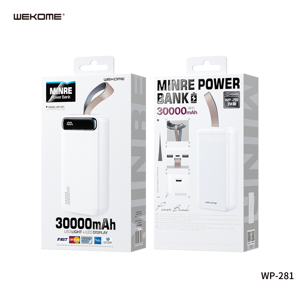 WEKOME WP-281 30000MAH MINRE SERIES DIGITAL DISPLAY POWER BANK, 30000mAh Power Bank, Power Bank (2.1A)