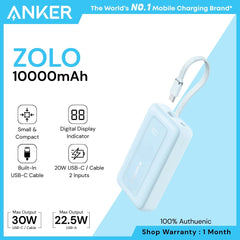 ANKER - ZOLO 10000mAh Built-In USB-C Cable Power Bank ( 30W ) - Blue