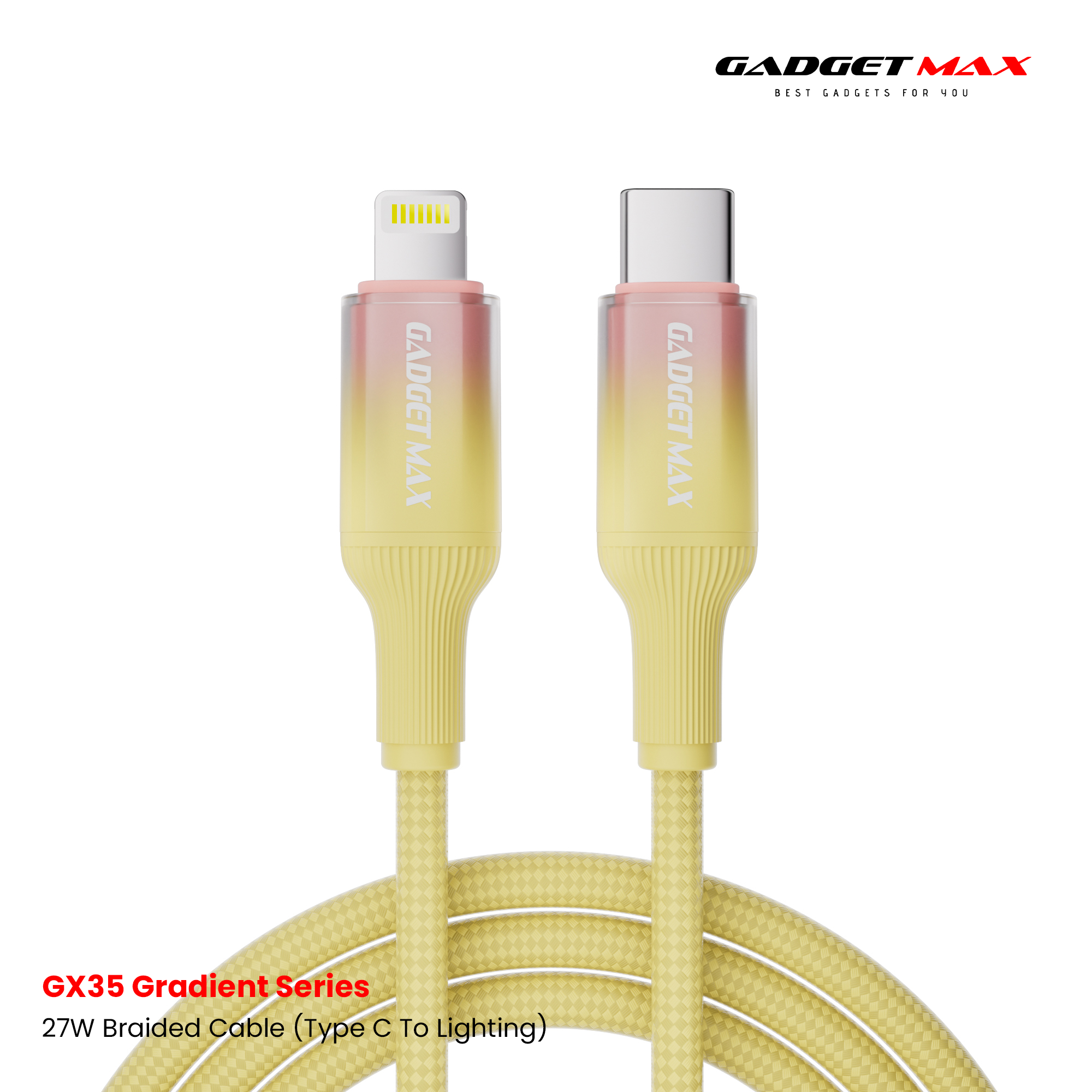 Gadget Max - GX35 C-L Gradient Series PD Fast Charging Data Cable (27W) - Yellow