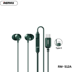 REMAX RM-512A Type C Wired Earphone ( METAL ), FOR MUSIC & CALL (1200MM),Type C Earphone , Type C Wired Earphone,Type C Headphone,Type C Stereo Sound Wired Headset ,USB C  headphon