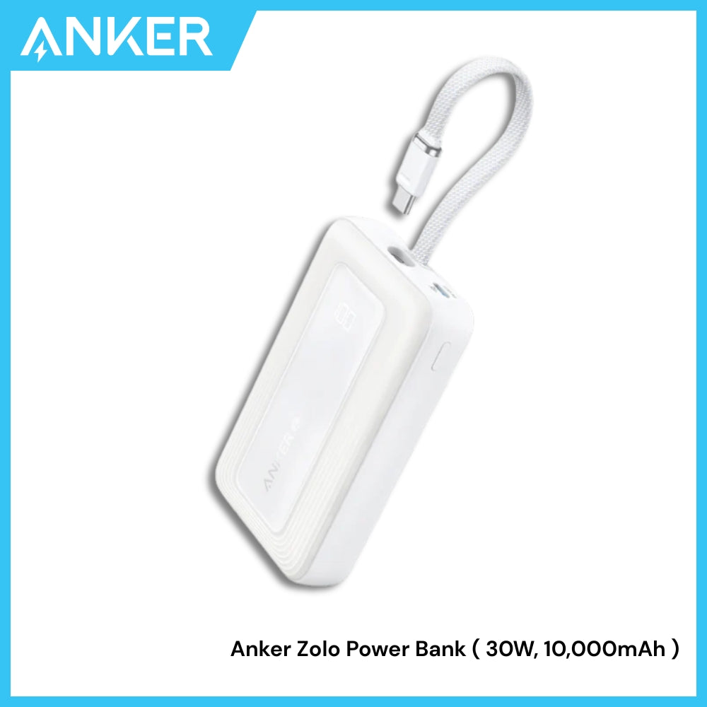 ANKER - ZOLO 10000mAh Built-In USB-C Cable Power Bank ( 30W ) - White