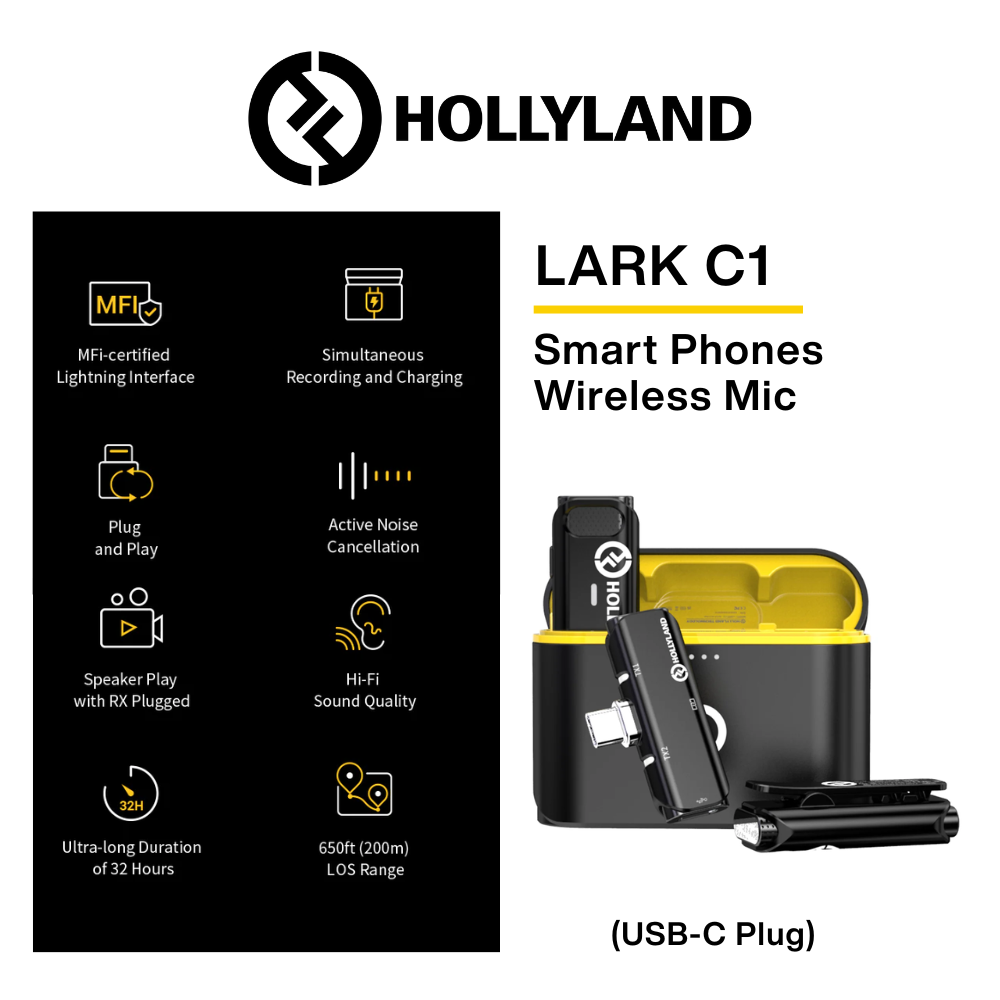 Hollyland - Lark C1 Duo-USB-C Wireless Lavalier Microphone - Black