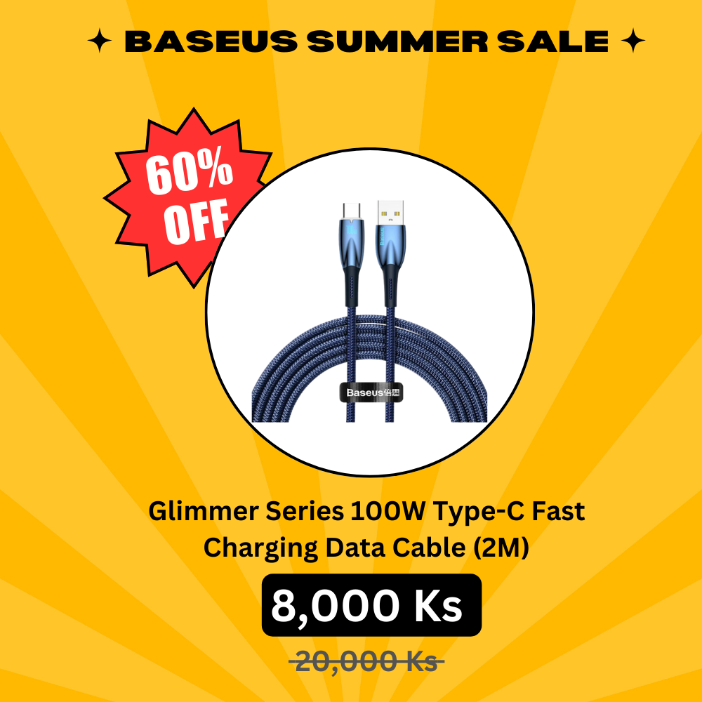 Baseus Glimmer Series 100W Type-C Fast Charging Data Cable (2M) - Blue