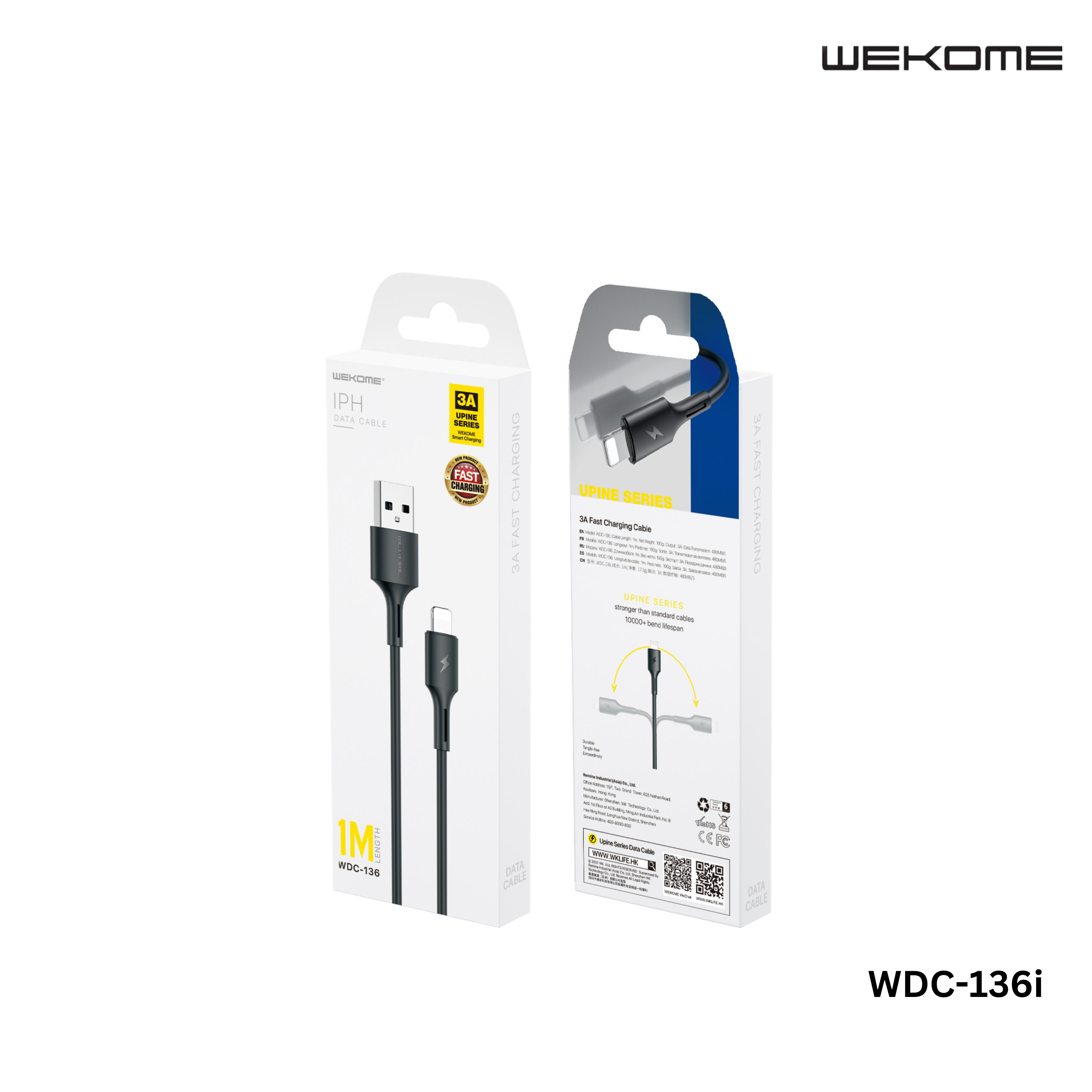 WK WDC-136I UPINE/YOUPIN SERIES 3A DATA CABLE FOR IPH, iPhone Cable- White