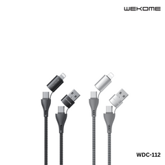 WK (WDC-112) ALL IN ONE 3A MAX 4 IN 1 FAST CHARGING DATA CABLE FOR IPH,TYPE-C (1M)(TYPE-C *2/IPH/USB), Fast Chargign Cable for Android and iPhone, All in One Cable-Black