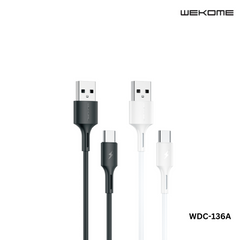 WK (WDC-136A) YOUPIN SERIES 3A DATA CABLE FOR TYPE-C (1M) (3A) (WDC-136A), Type-C Cable,-Black