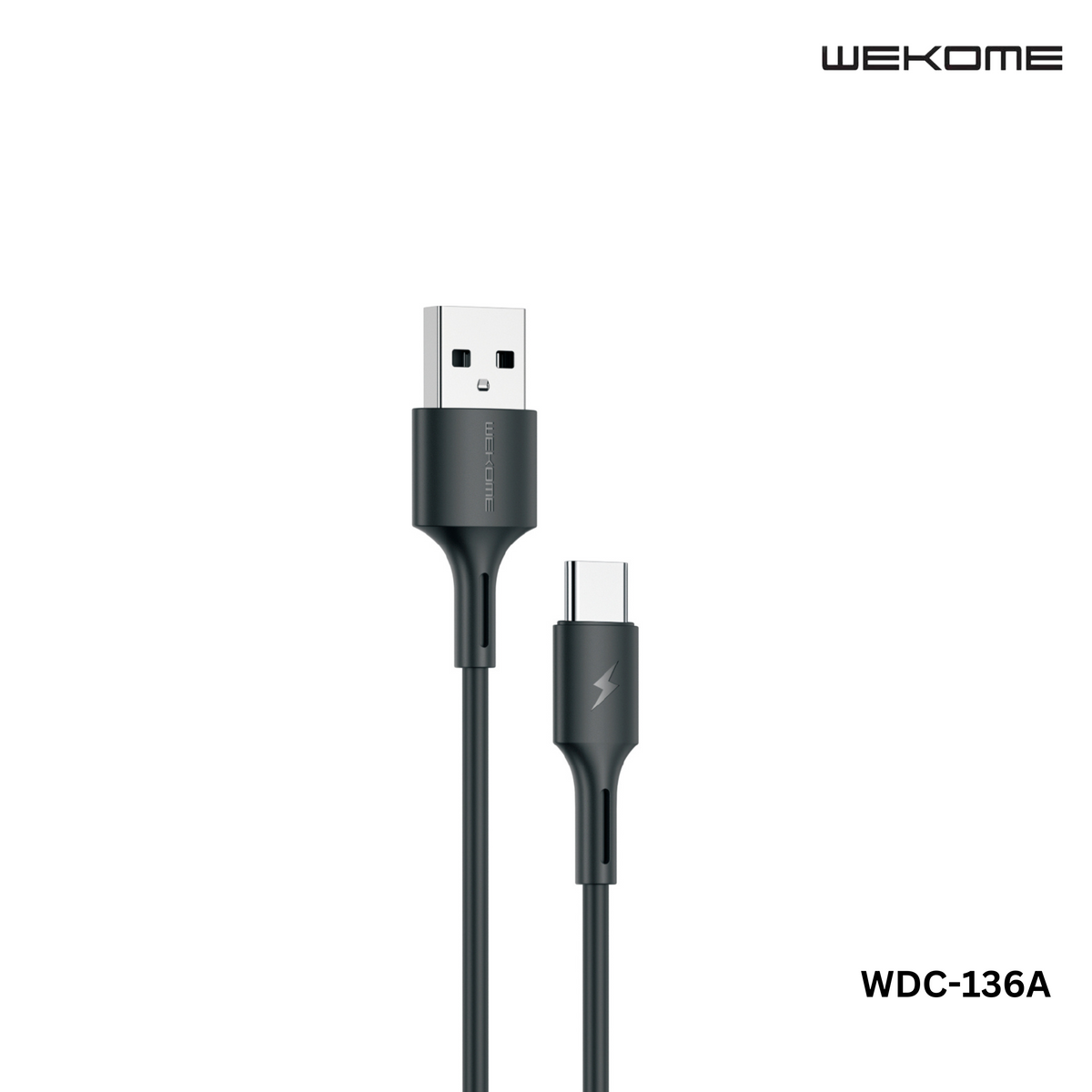 WK (WDC-136A) YOUPIN SERIES 3A DATA CABLE FOR TYPE-C (1M) (3A) (WDC-136A), Type-C Cable,-Black