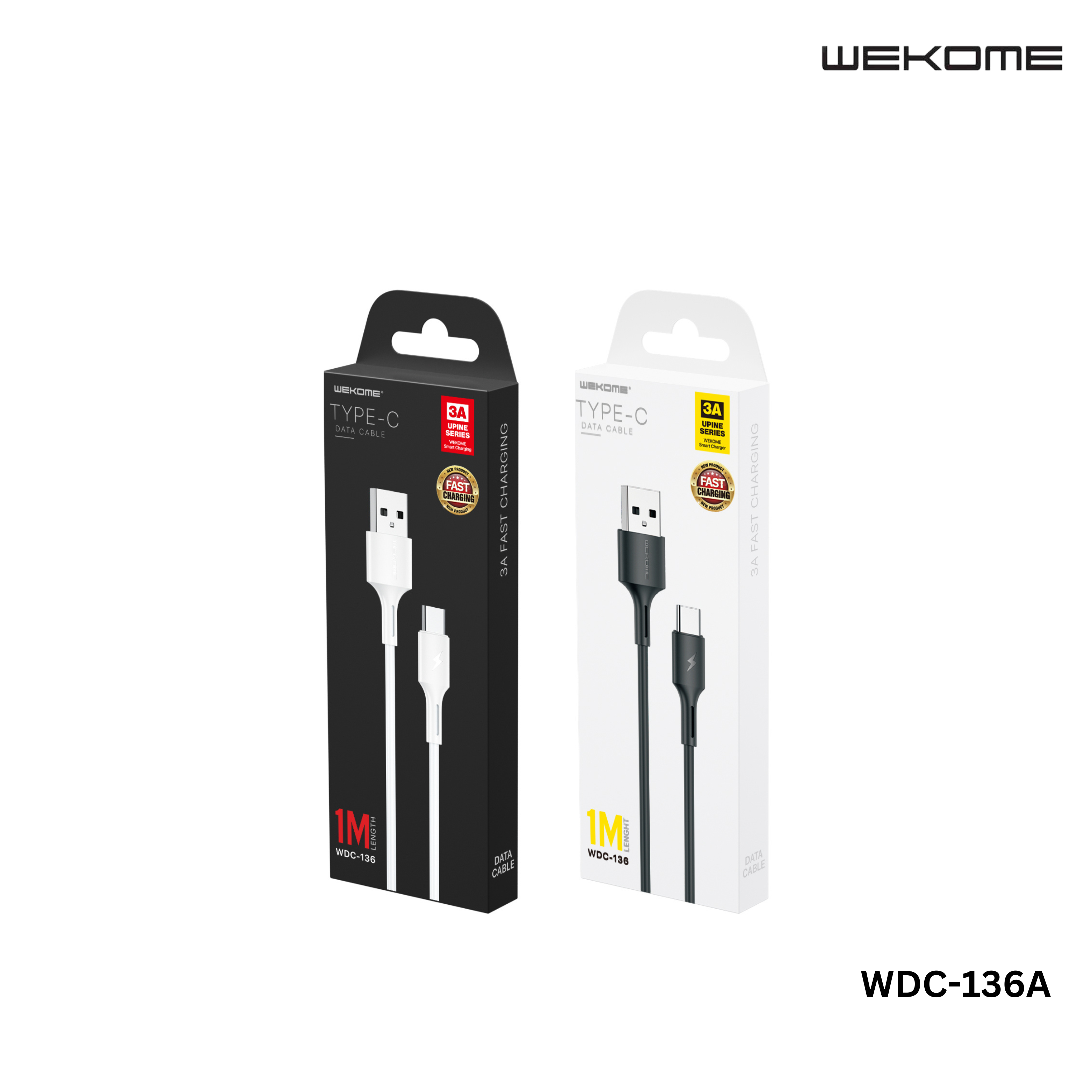 WK (WDC-136A) YOUPIN SERIES 3A DATA CABLE FOR TYPE-C (1M) (3A) (WDC-136A), Type-C Cable,-Black