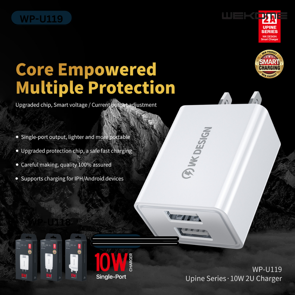 WK WP-U119 (MICRO) UPINE SERIES DUAL USB SET CHARGER FOR MICRO (1M)(10W)(2A), Micro Charger Set, Android Charger Set, Charger Set for Micro