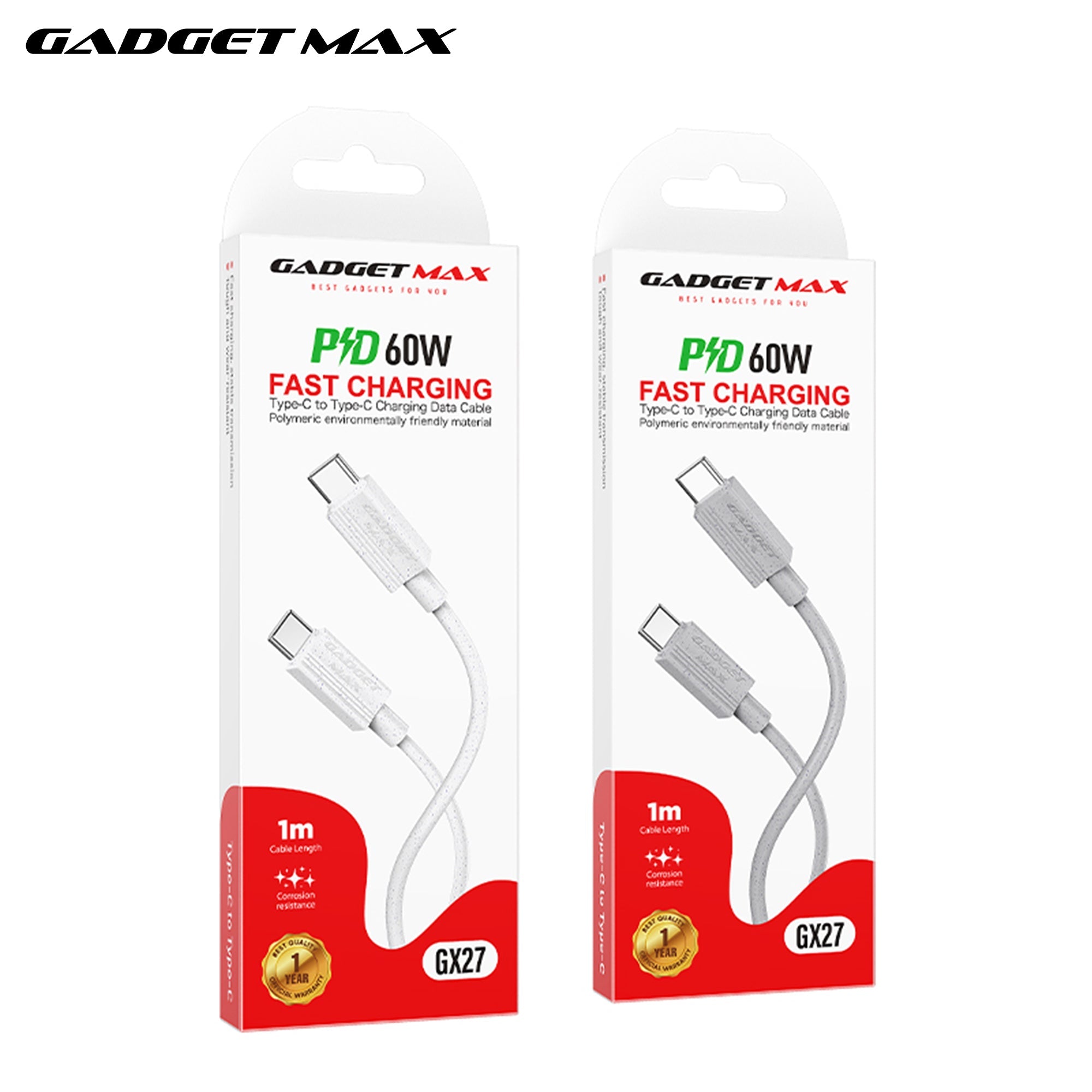 GADGET MAX - GX27 C-C TPE Series Type-C To Type-C Fast Charging Data Cable (60W) - Grey