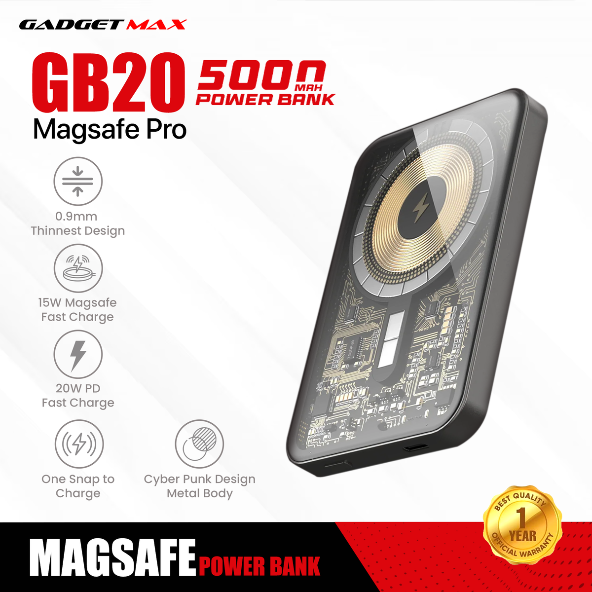 GADGET MAX GB20 MAGSAFE PRO 20WATT 5000MAH POWER BANK