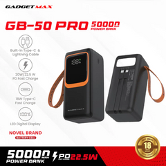 GADGET MAX GB-50PRO 50000MAH PD20W+ QC22.5W WITH CABLE FAST CHARGING POWER PRO DIGITAL DISPLAY POWER BANK (OUTPUT-4USB)(TYPE C-IN/OUT)(IPH-IN/OUT)