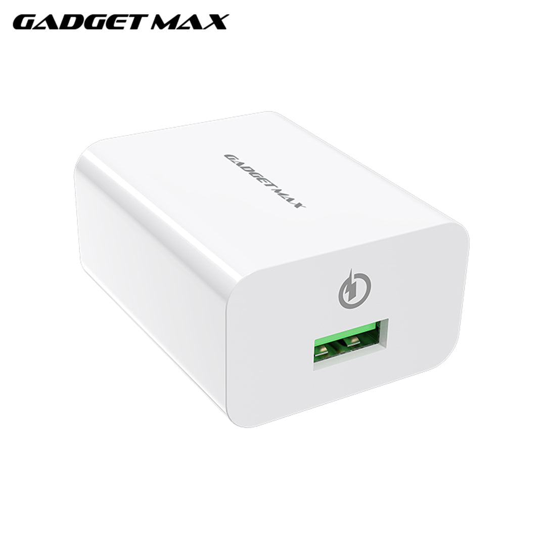 GADGET MAX GC01 18W SINGLE USB PORT QC 3.0 CHARGER (1USB)(3A)(WIDE VOLTAGE 100V-240V)