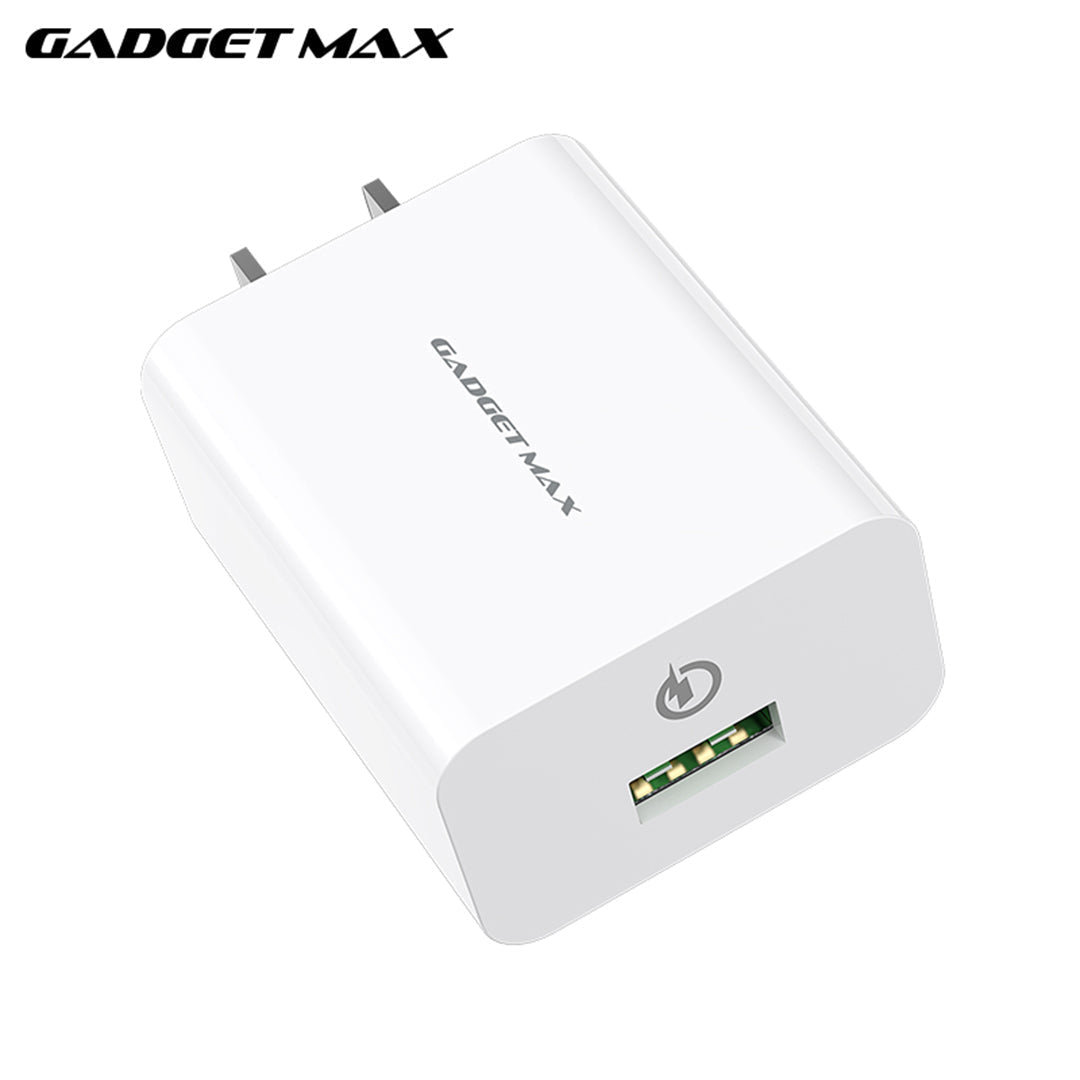 GADGET MAX GC01 18W SINGLE USB PORT QC 3.0 CHARGER (1USB)(3A)(WIDE VOLTAGE 100V-240V)