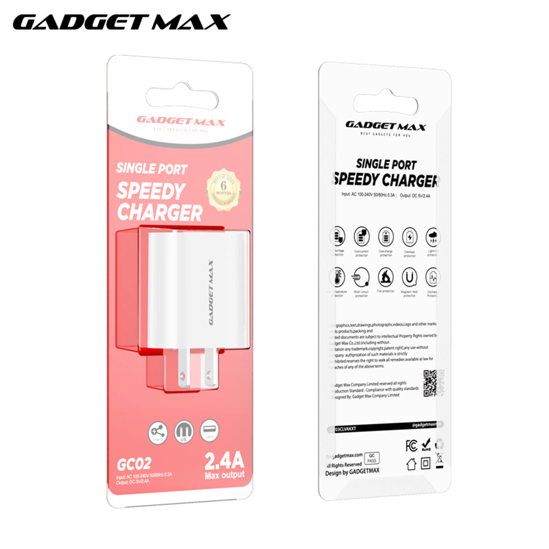 GADGET MAX GC02 2.4A SINGLE USB PORT SPEEDY CHARGER (1USB)(2.4A)