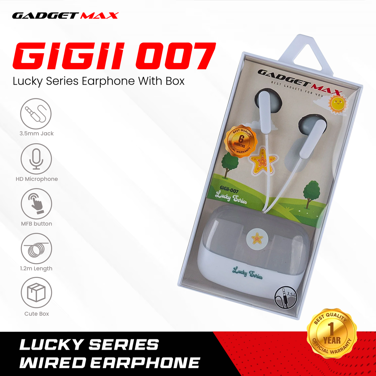 GADGET MAX GIGII-007 LUCKY SERIES  3.5MM EARPHONE - GREY