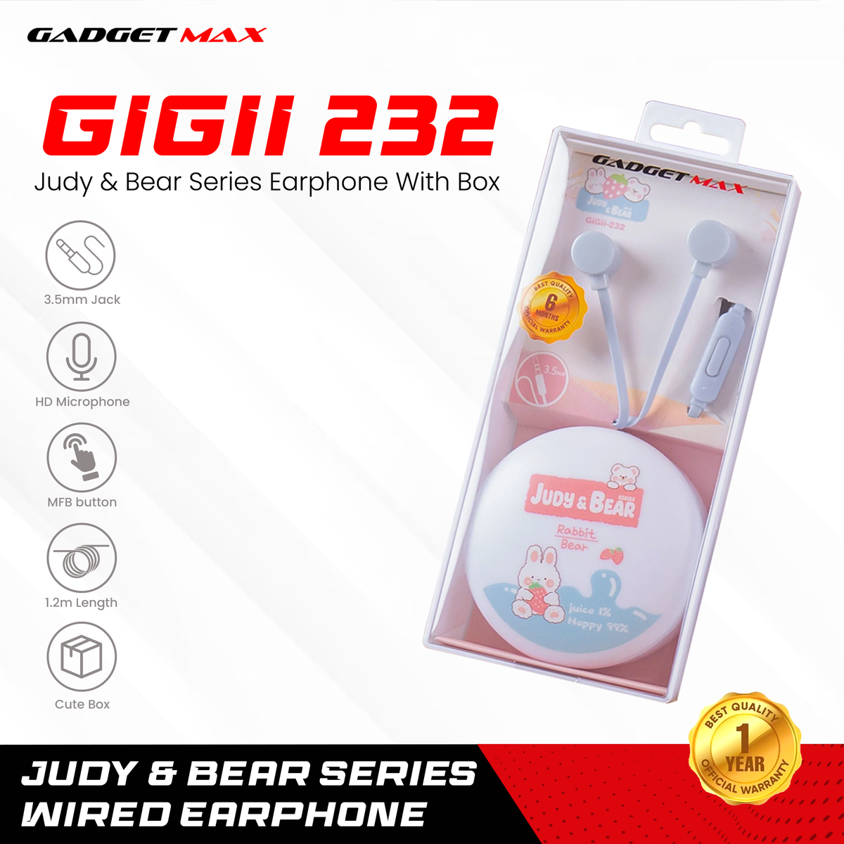 GADGET MAX GIGII-232 JUDY&BEAR SERIES 3.5MM WIRED EARPHONE - BLUE