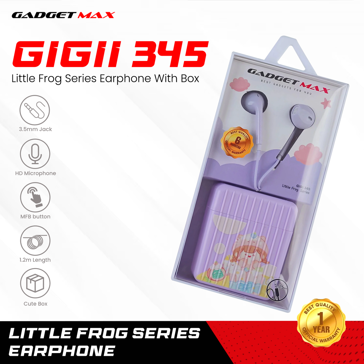 GADGET MAX GIGII-345 LITTLE FROG SERIES 3.5MM WIRED EARPHONE - PURPLE