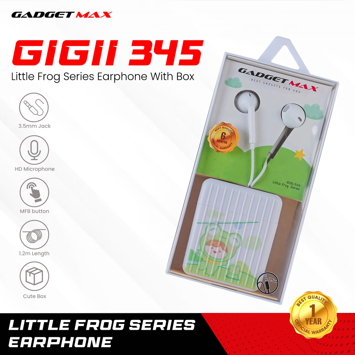 GADGET MAX GIGII-345 LITTLE FROG SERIES 3.5MM WIRED EARPHONE - WHITE