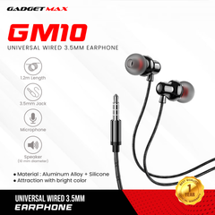 GADGET MAX GM10 UNIVERSAL WIRED  3.5MM EARPHONE WITH MIC (1.2M) - BLACK
