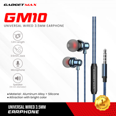 GADGET MAX GM10 UNIVERSAL WIRED  3.5MM EARPHONE WITH MIC (1.2M) - BLUE