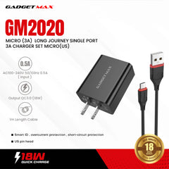 GADGET MAX GM2020 3A QUICK CHARGER WITH MICRO DATA CABLE - BLACK