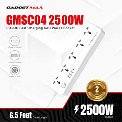 GADGET MAX - GMSC04 2500W PD+QC Fast Charging Power Socket (5AC/3USB/1 Type-C )